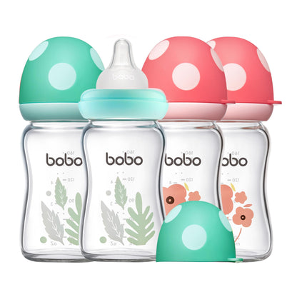 YOHKOH Natural Glass Baby Bottle with Natural Response Nipple, Newborn Anti-Colic Baby Bottles, Wide Neck Mushroom Cap Baby Bottle, Clear (8.8ounce (Pack of 4), Multicolour1)