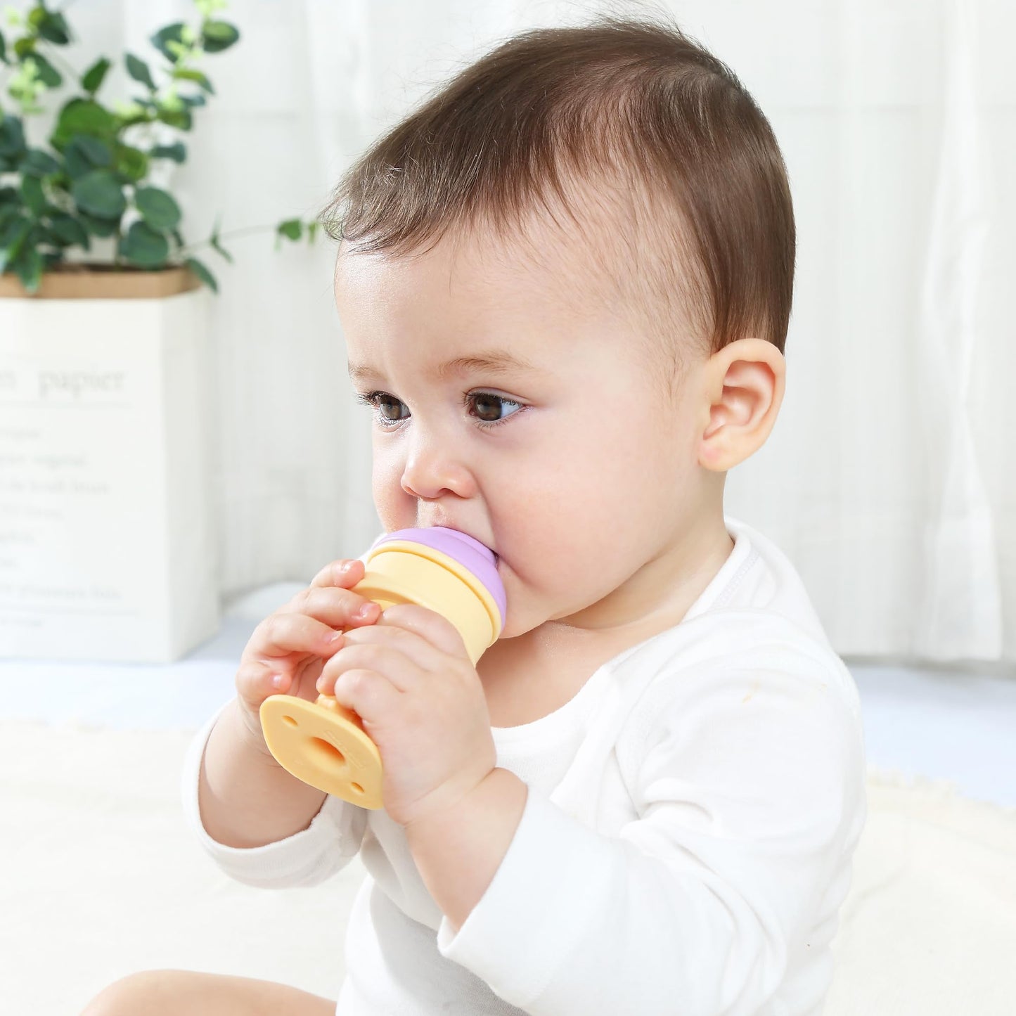 Smily Mia Freezer Teether for Babies 12-18Months,Freezable Ice Cream Toy for 6-12Months Babies,Cold Water Soother for 3-6Months for Teething Pian Relief,Cream White