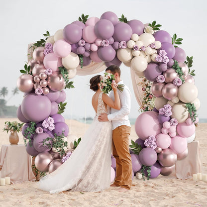 Lavender Balloon Garland Arch Kit, 130pcs Pink and Purple Balloon Arch Kit with Dusty Purple Light Pink Sand White Metallic Rose Gold Balloons for Birthday Wedding Butterfly Baby Shower Decorations