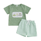 Toddler Baby Boy Summer Outfits Short Sleeve Embroidered T Shirt Tees + Striped/Plaid Shorts Infant Clothes Set