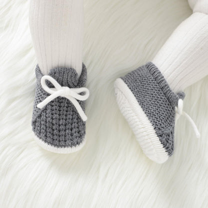 LAWKUL Baby Booties Knit Newborn Shoes Cozy First Walkers Infant Toddler Boots for Boy Girls 0-3 Months