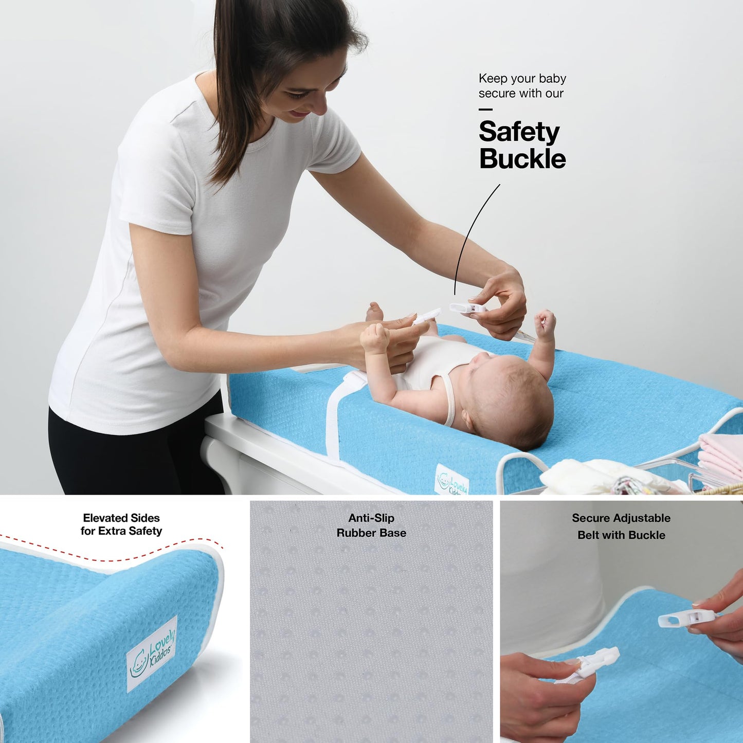 Changing Pad - Foam Contoured Baby Changing Pad for Dresser, Washable Soft & Removable Non-Slip Outer Cover + Inner Waterproof Lining, Bonus Portable Toy Bar with Music Mode Included