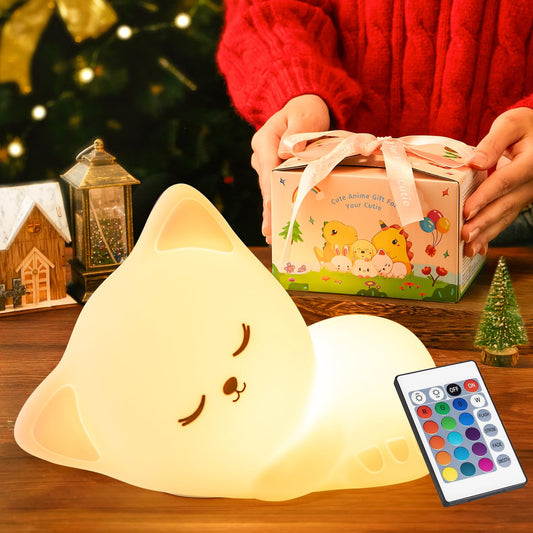 Mubarek Night Light for Kids, 16 Colors Dimmable Kids Night Light lamp, Remote Silicone Night Light for Baby Nursery, Rechargeable Cute Lamp Cat Lamp,Timer Toddler Night Light,Nightlight for Kids Room