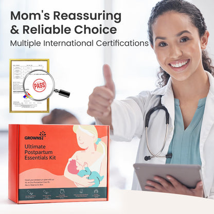Grownsy Postpartum Essentials Recovery Kit for Labor & Delivery | Postpartum Kit for Women | Includes Upside Down Peri Bottle, Perineal Spray, Cooling Pad Liners, Ice Packs & Disposable Underwear