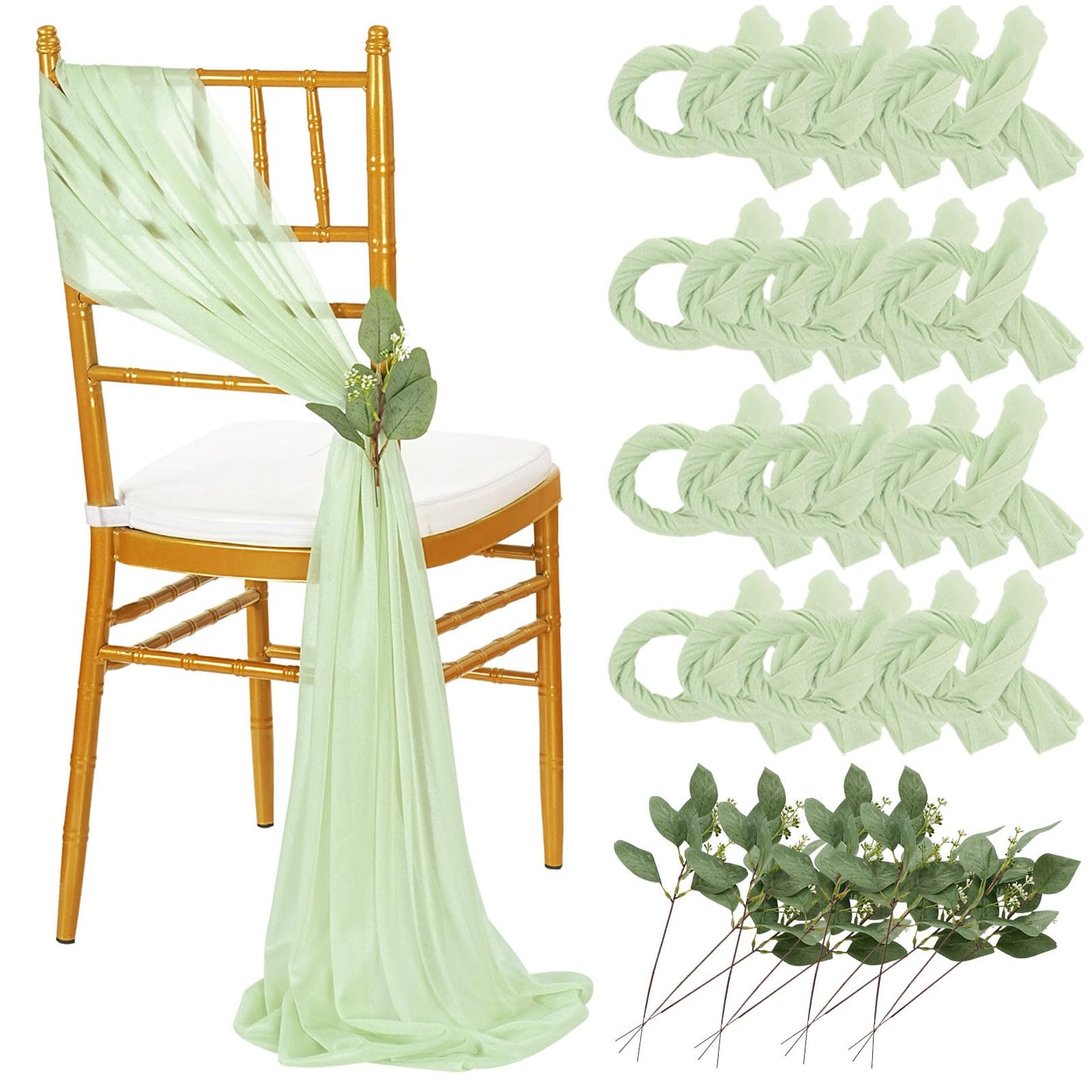 QueenDream Light Blue Sashes Chair Aisle Decorations: 24 Pack Baby Shower Chair Cover 8FT Long Tulle Draping Fabric Wedding Reception Church