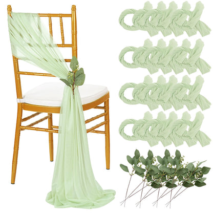 QueenDream Light Blue Sashes Chair Aisle Decorations: 24 Pack Baby Shower Chair Cover 8FT Long Tulle Draping Fabric Wedding Reception Church