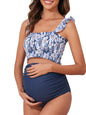 Summer Mae Maternity High Waist Bikini Swimsuit Two Piece Ruffled Hem Cute Bathing Suit Floral Pregnancy Swimwear
