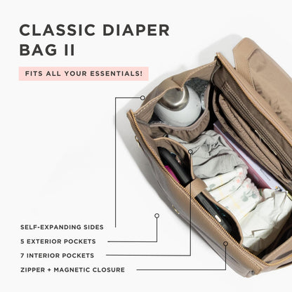 Freshly Picked Classic II Diaper Bag Backpack, Wipeable Vegan Leather With Changing Pad (Sage Green V2)