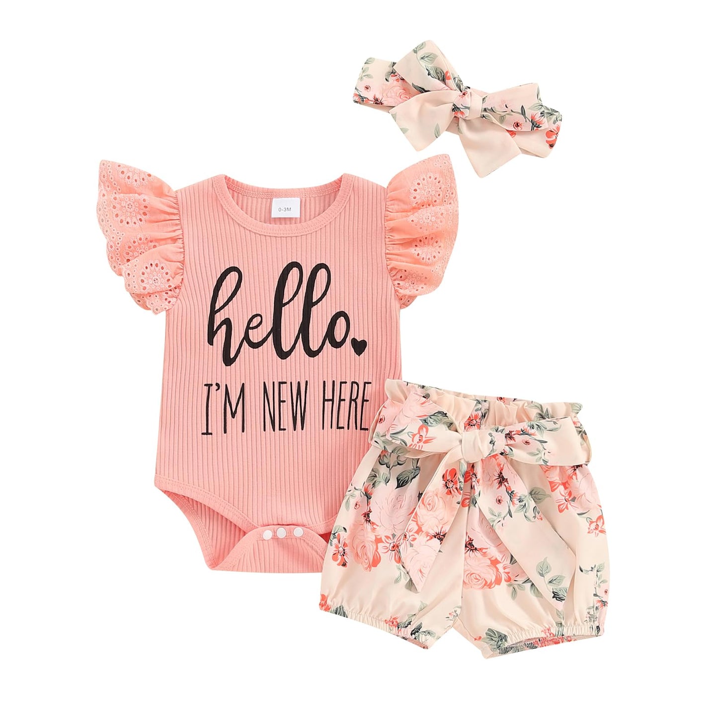 Hello World Newborn Outfit Baby Girl Going Home Outfit Ruffle Ribbed Romper Top Floral Pants Set Cute Summer Clothes