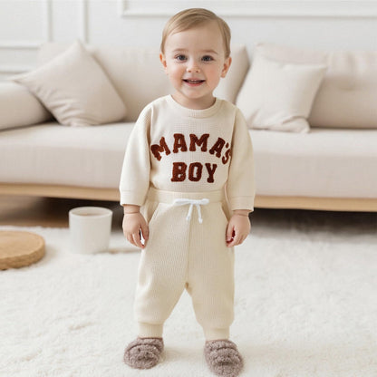 Douhoow Baby Boy Clothes Letters Embroidered Baby Sweatshirt Romper Waffle Pants Set Infant Boy Fall Winter Outfits