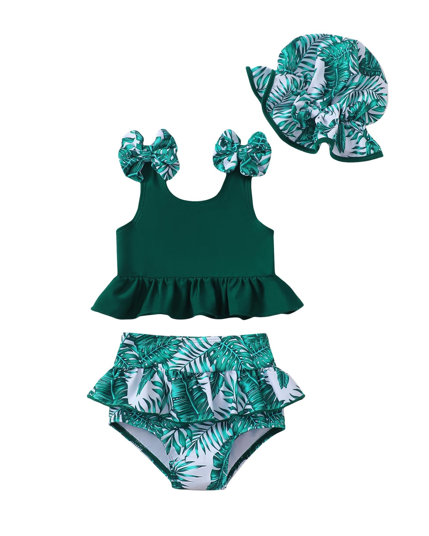 Mioglrie Baby Infant Swimsuit Girl Toddler Bathing Suit Girl Summer Beach Bikini Tankini Swimwear Hat 3-24 Months 2t-5t
