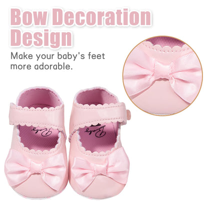 Baby Girl Mary Jane Flats Dress Shoes - Infant Newborn Shoes Anti-Slip Soft PU Leather Party School Wedding Princess Baby Girl Shoes 0-18M