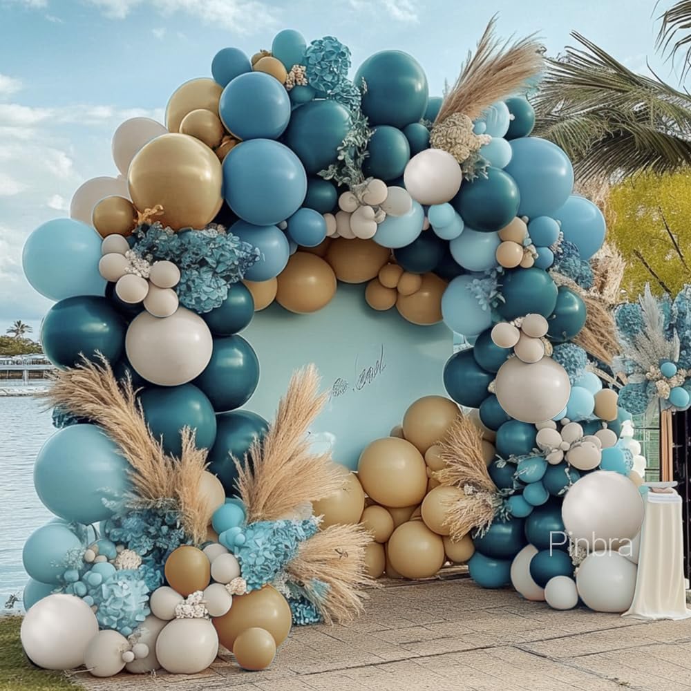 Dusty Blue Tan Balloon Garland Double Stuffed Slate Pastel Blue Brown Nude White Sand Latex Balloons Arch Kit for Neutral Baby Shower Birthday Bridal Wedding Bear Theme Party Decorations