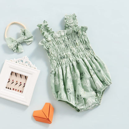 FOMOYUU Infant Newborn Baby Girl Ruffle Sleeveless Romper Summer Clothes Outfit with Cute Floral Print Jumpsuit