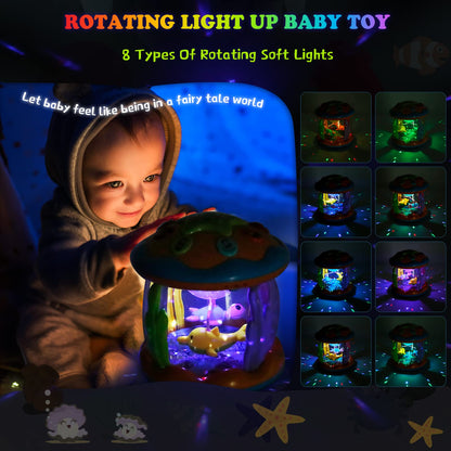 M SANMERSEN Baby Girl Toys 6-12 Months - Babies Ocean Rotating Projector Light Up Musical Toys for 12-18 Months Crawling Learning Tummy Time 1 2 Years Old Infant Boys Girls Gifts - Pink