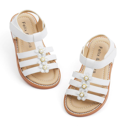 Felix & Flora Toddler Girls Sandals Soft Rubber Flats Summer Baby Flower Girl Shoes.