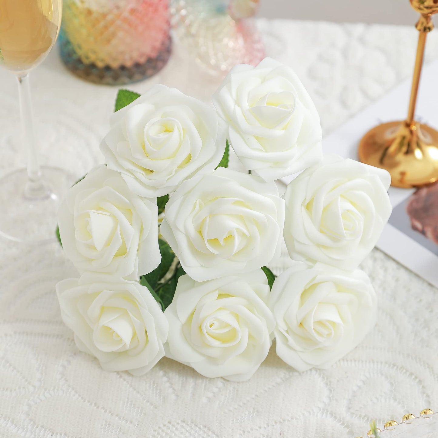 Artificial Flowers Combo, Fake Flowers for DIY Tables Centerpieces Baby Shower Bridal Shower Wedding Bouquet Arrangements Party Candle Holder Cake Decor Flower Home Decorations