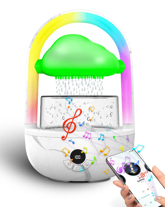 Weljoy Aromatherapy Essential Oil Diffuser Rainbow Rain Cloud Micro Humidifier Water Drip Mushroom Diffuser with Running Lights Rain Sounds for Sleeping-Tabletop Water Fountain&Night Light