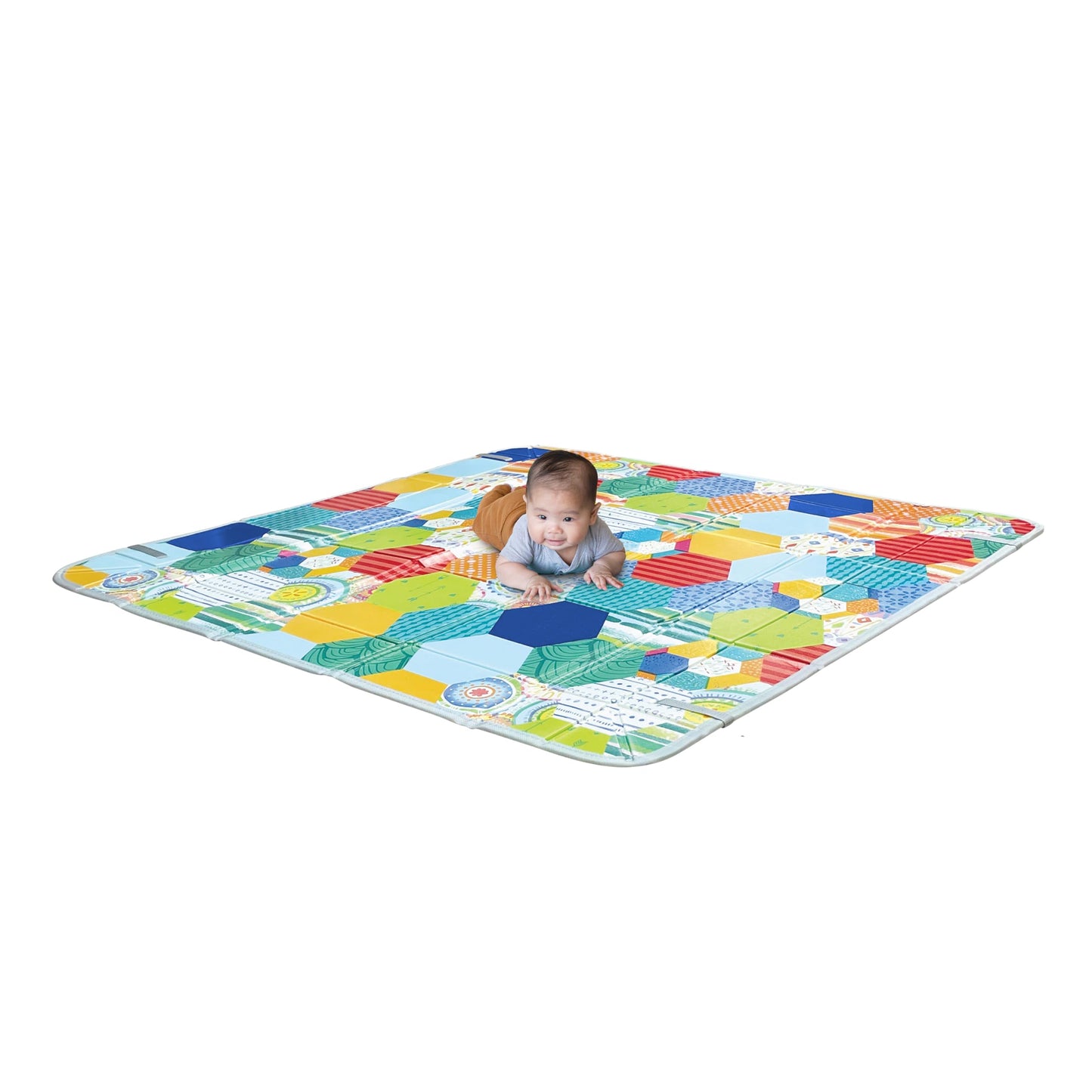 Infantino Foldable Soft Foam Mat, Extra Large Double-Sided Cushioned Portable Play Mat with Fold-Up Sides, Non Slip Crawling & Playing for Infants and Toddlers, Rainbows