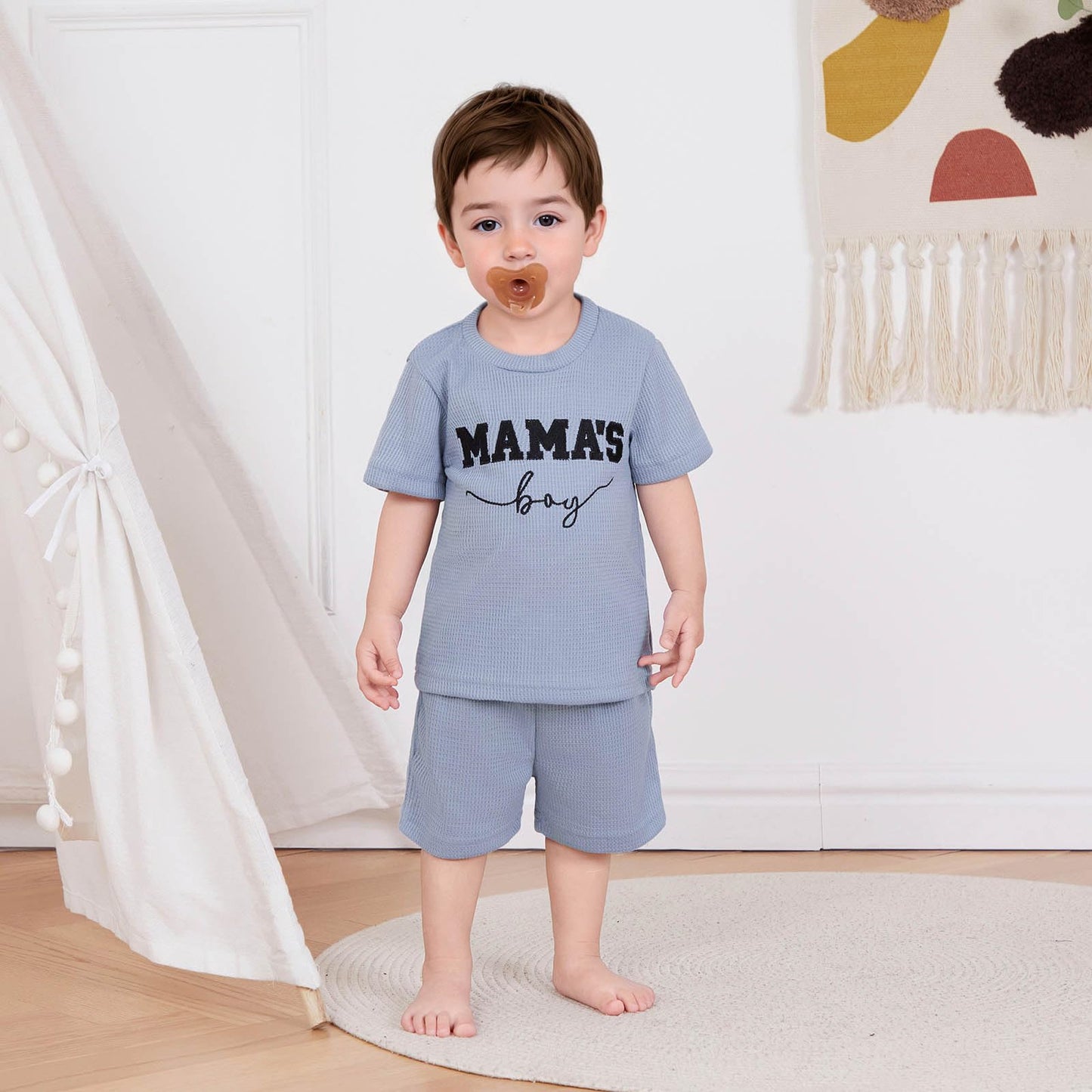 Toddler Baby Boy Summer Clothes Embroidered Waffle Short Sleeve T-Shirts Elastic Shorts Newborn Infant Boy Outfits