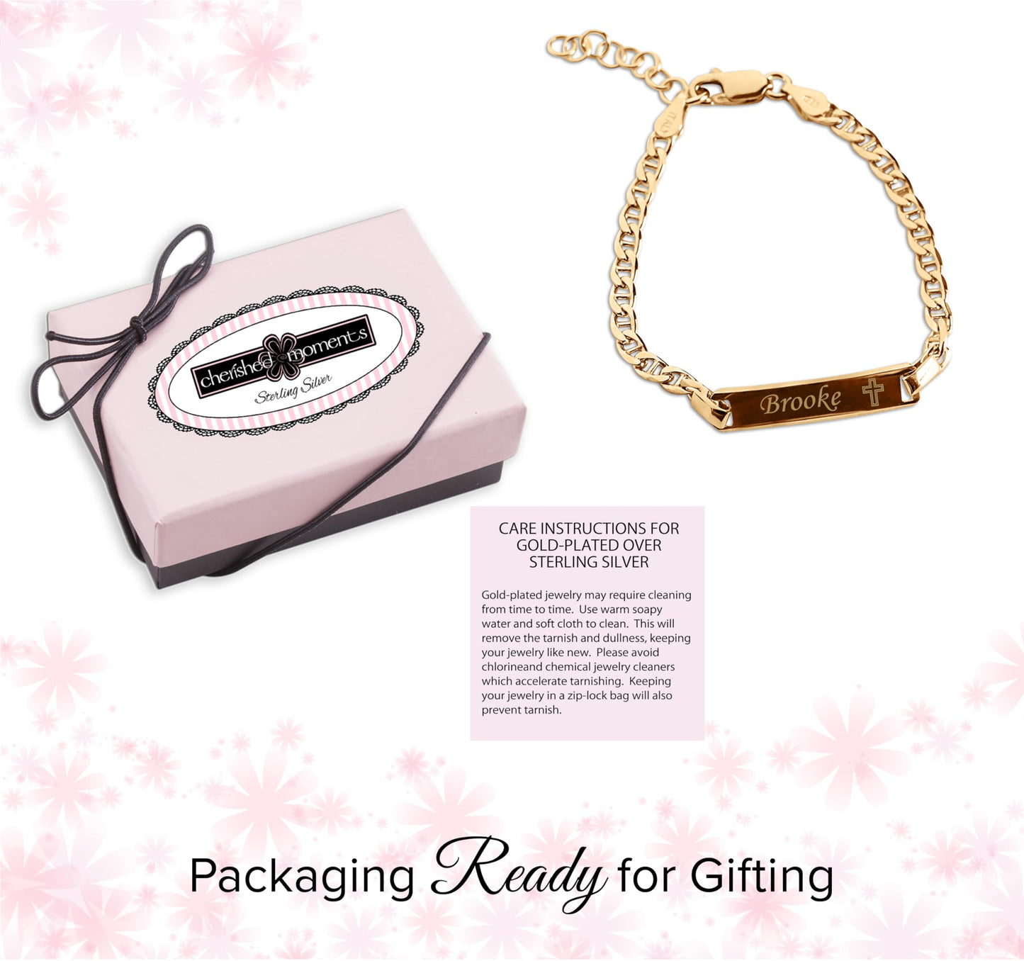 Cherished Moments Personalized Gift 14K Gold-Plated over .925 Sterling Silver Children's ID Name Bracelet for Babies, Toddlers, Kids, and Girls Custom Jewelry with Engraved Name (Newborn - 12 Years)
