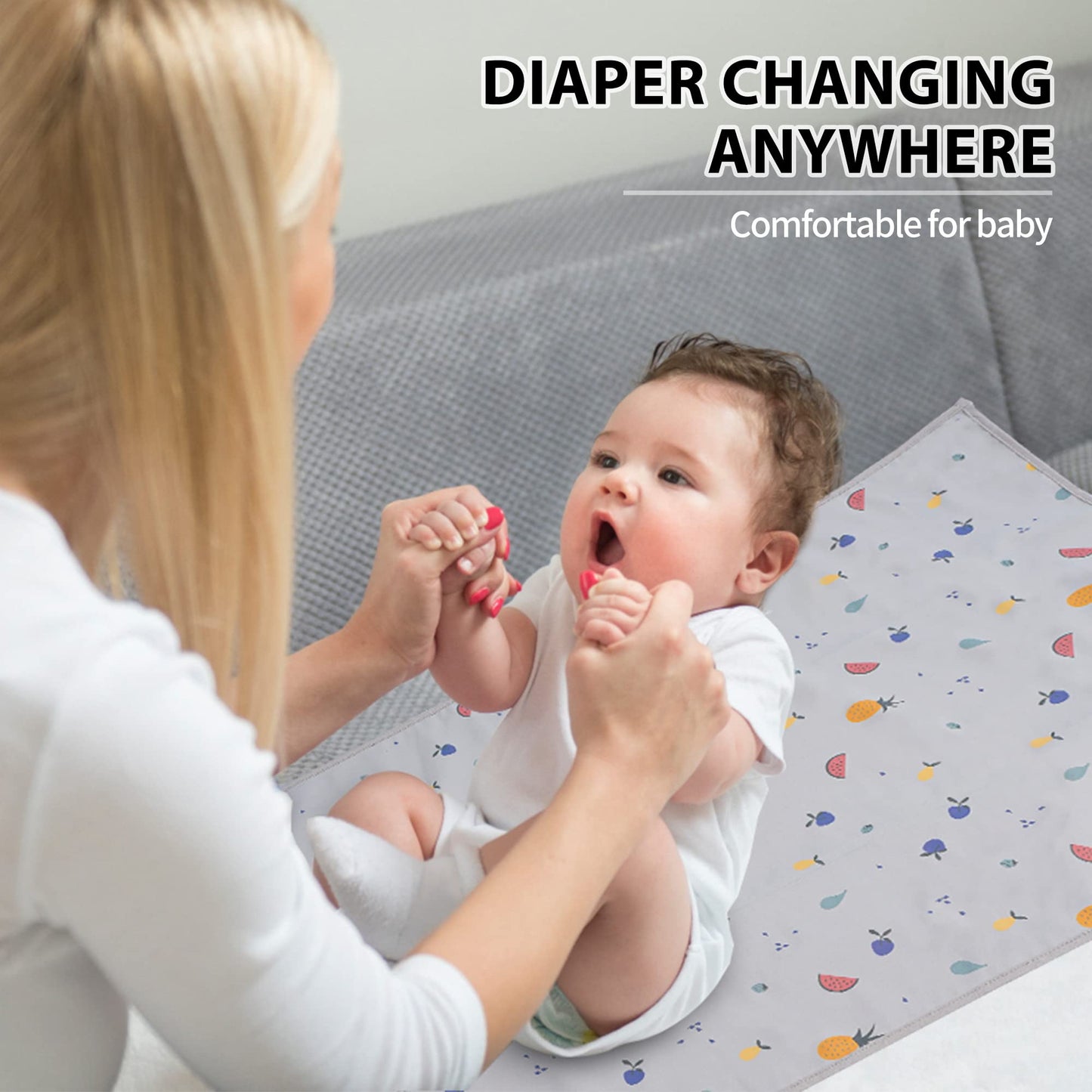 Vegan Leather Baby Changing Mat - Wipeable Portable Changing Pad, Foldable Travel Changing Mat for Baby, Newborns Toddlers Shower Gifts (Flower,20"*28")