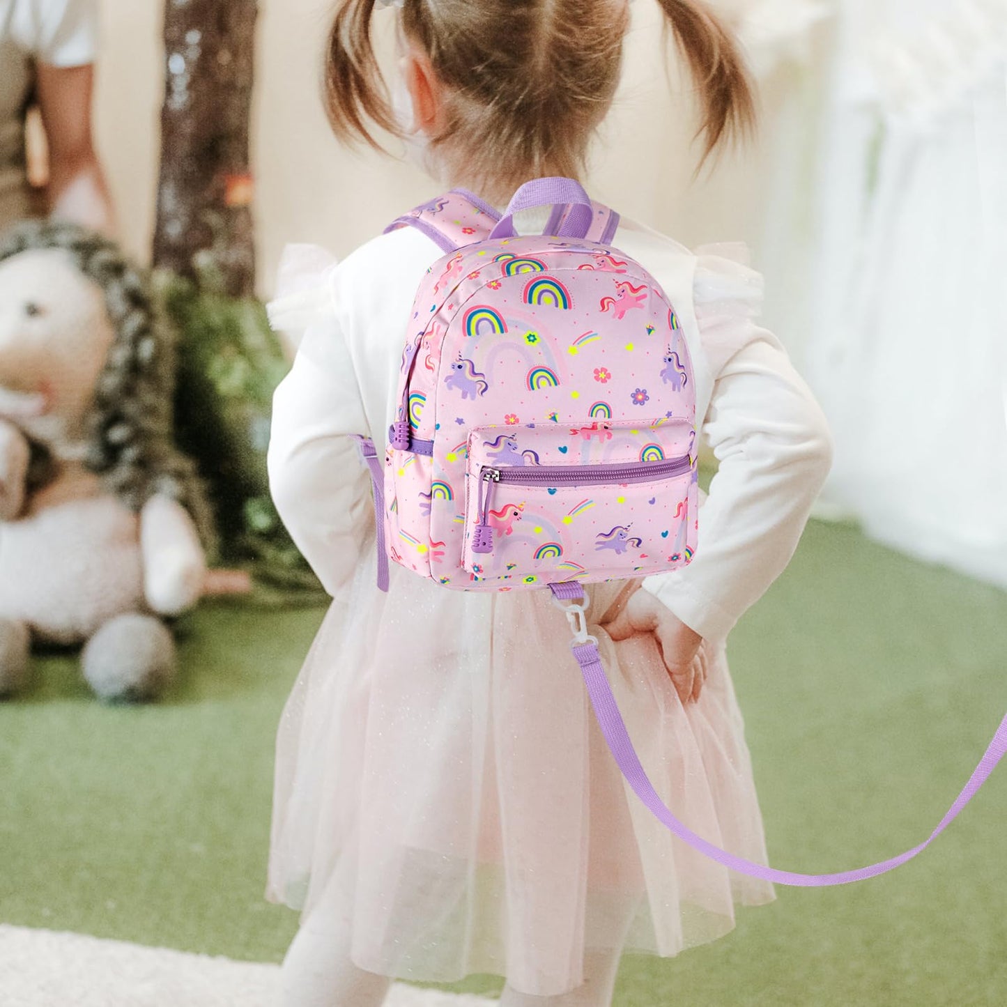 Accmor Toddler Backpack Leash, Cute Unicorn Baby Backpacks with Anti Lost Wrist Link, Mini Kids Backpack Leash Walking Harness for Outdoor Travel, Adorable Backpack Tether for Boys Girls 1-3 (Purple)