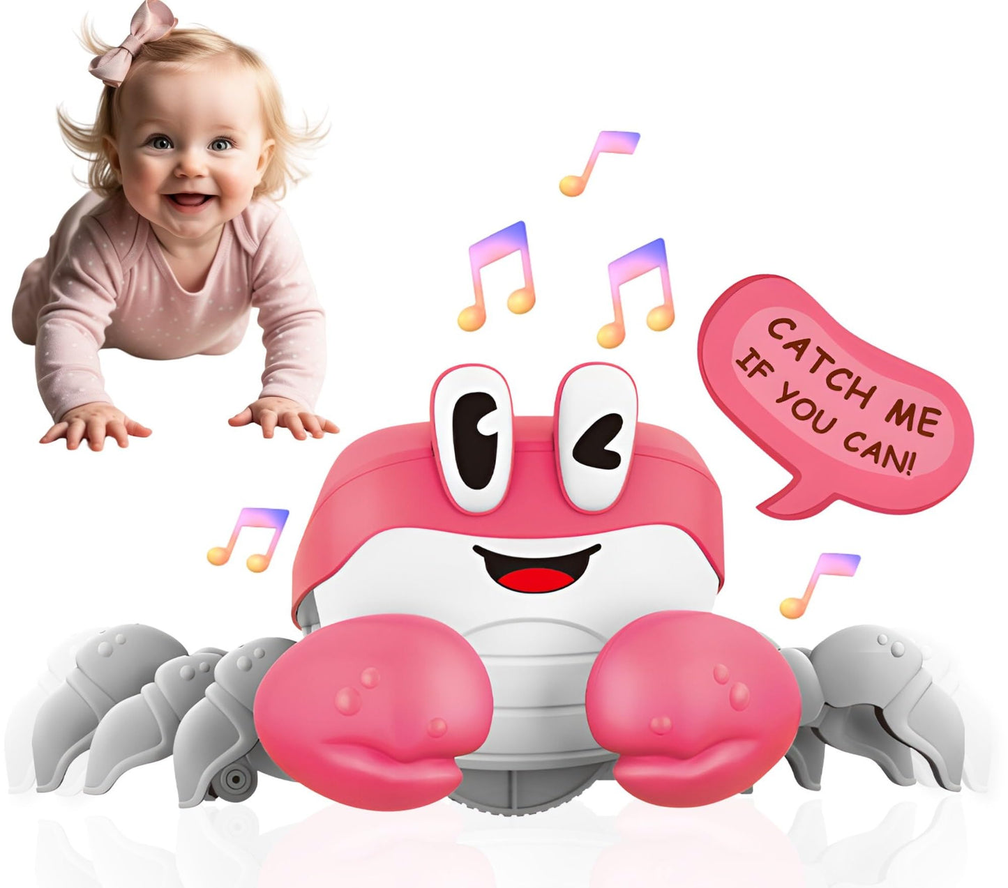 BEKILOLE Tummy Time Toys Baby Toys 6-12 Months | Musical Toddler Boys Girls Birthday Gift for Age 0+ Months | Battery NOT Included - Pink