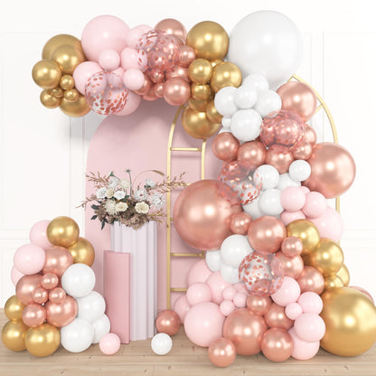 Amandir 153pcs Sage Green Balloon Garland Arch Kit, Different Sizes 18 12 10 5 inch Green Blush Gold Latex Metallic Confetti Gold Balloons for Birthday Baby Shower Wedding Safari Forest Decorations