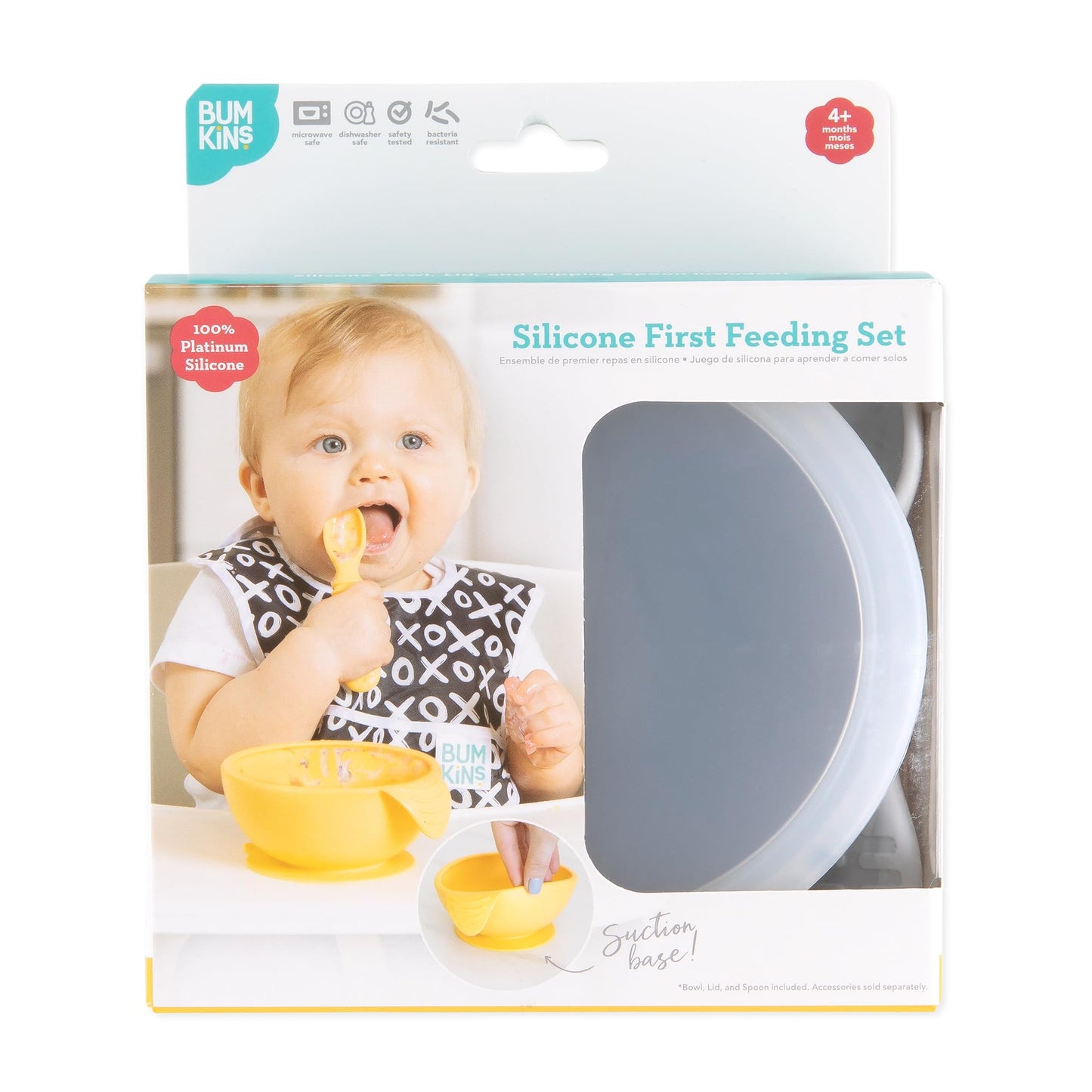 Bumkins Baby Bowls, Disney Minnie Mouse Silicone Baby Feeding Set, Suction Bowls for Baby and Toddler with Spoon, First Feeding Set, Platinum Silicone Bowl for Babies 4 Months