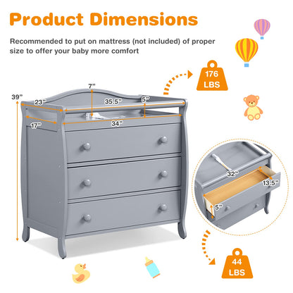 Costzon 3-Drawer Changing Table, Infant Diaper Changing Station with Drawers, Safety Rails & Strap, Baby Changing Table Dresser for Nursery, Easy Assembly (Brown)