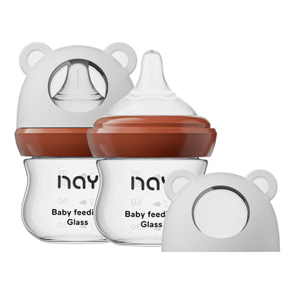 Natural Glass Baby Bottle for Breastfeeding Babies, 5.4oz Anti-Colic Baby Bottle with Natural Response Nipple(S), Clear, Wide Neck, 2 Pack, 1 Months+