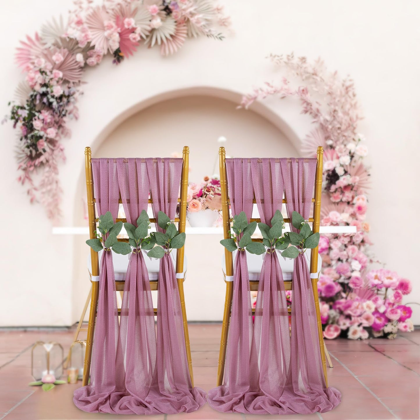 QueenDream Light Blue Sashes Chair Aisle Decorations: 24 Pack Baby Shower Chair Cover 8FT Long Tulle Draping Fabric Wedding Reception Church