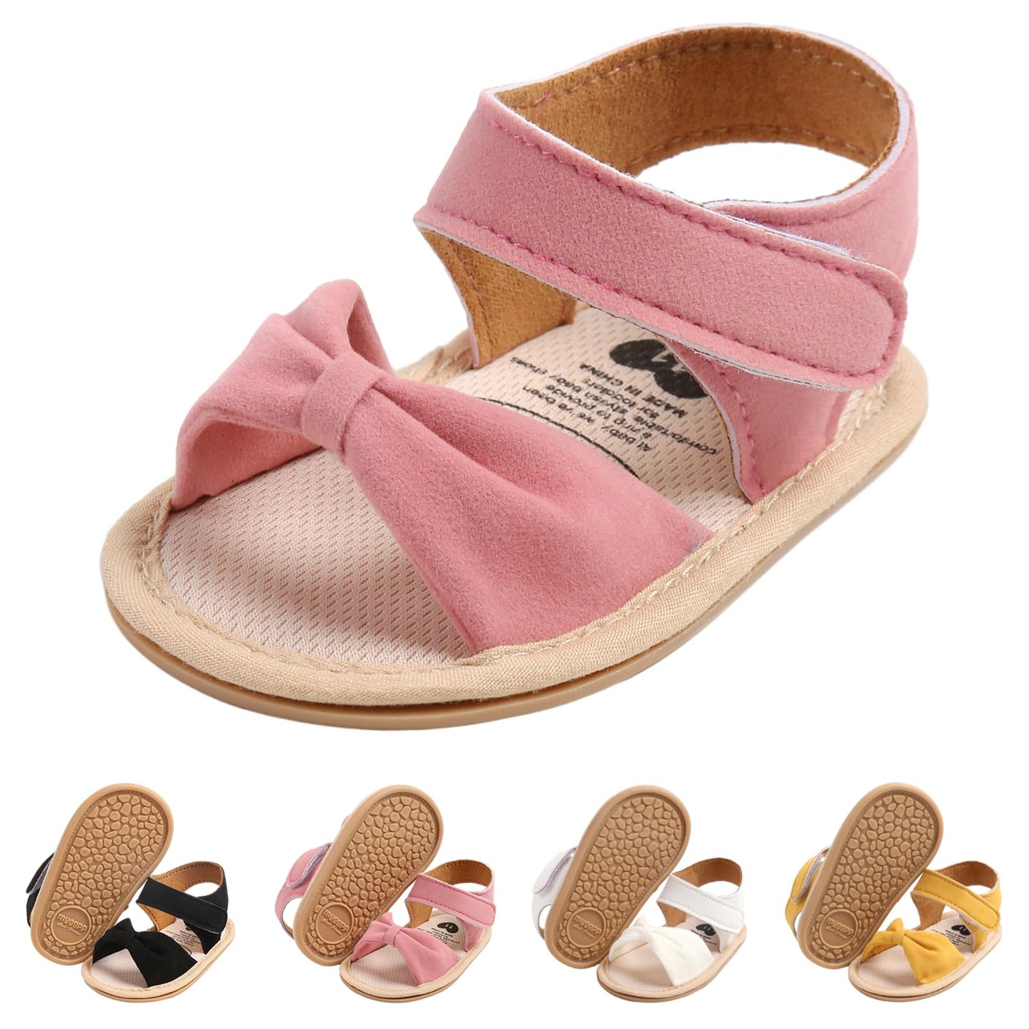CoKate Baby Girls Sandals Ruffle Bowknot Premium Soft Sole Anti-Slip Open Toe Breathable Summer Outdoor First Walker Shoes Baby Sandals 0-3 months girls