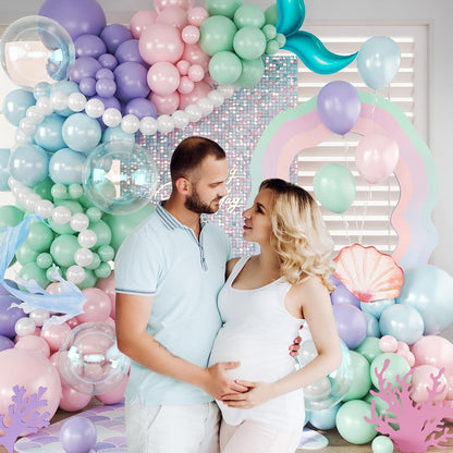 CROSSFINGERS Mermaid Balloon Garland Arch Kit,145pcs Purple Pastel Pink light Blue Balloons with Mermaid Tails Foil Balloons for Birthday Gender Reveal Baby Shower Ocean Themed Party Decorations