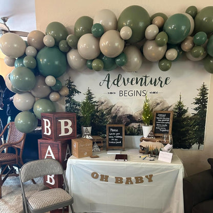 Sage Green Balloons Arch Double Stuffed, Olive Dusty Green Brown Beige Neutral Balloon Garland Kit, White Sand Apricot Tan Latex Balloon for Baby Shower Birthday Jungle Safari Party Decoration