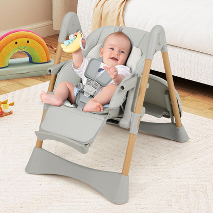 INFANS Baby High Chair, High Chairs for Babies & Toddlers with Adjustable Height Backrest Footrest Removable Tray, Easy to Clean PU Seat Convertible Quick Folding Portable Highchair (Dark Gray)
