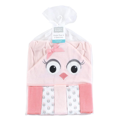 Hudson Baby Unisex Baby Hooded Towel and Five Washcloths, Modern Giraffe, One Size
