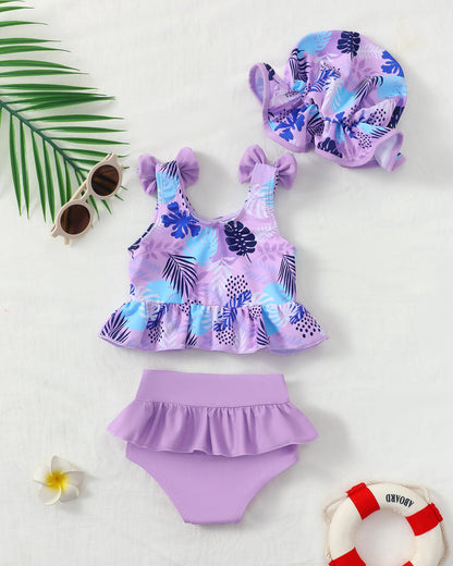 Mioglrie Baby Infant Swimsuit Girl Toddler Bathing Suit Girl Summer Beach Bikini Tankini Swimwear Hat 3-24 Months 2t-5t