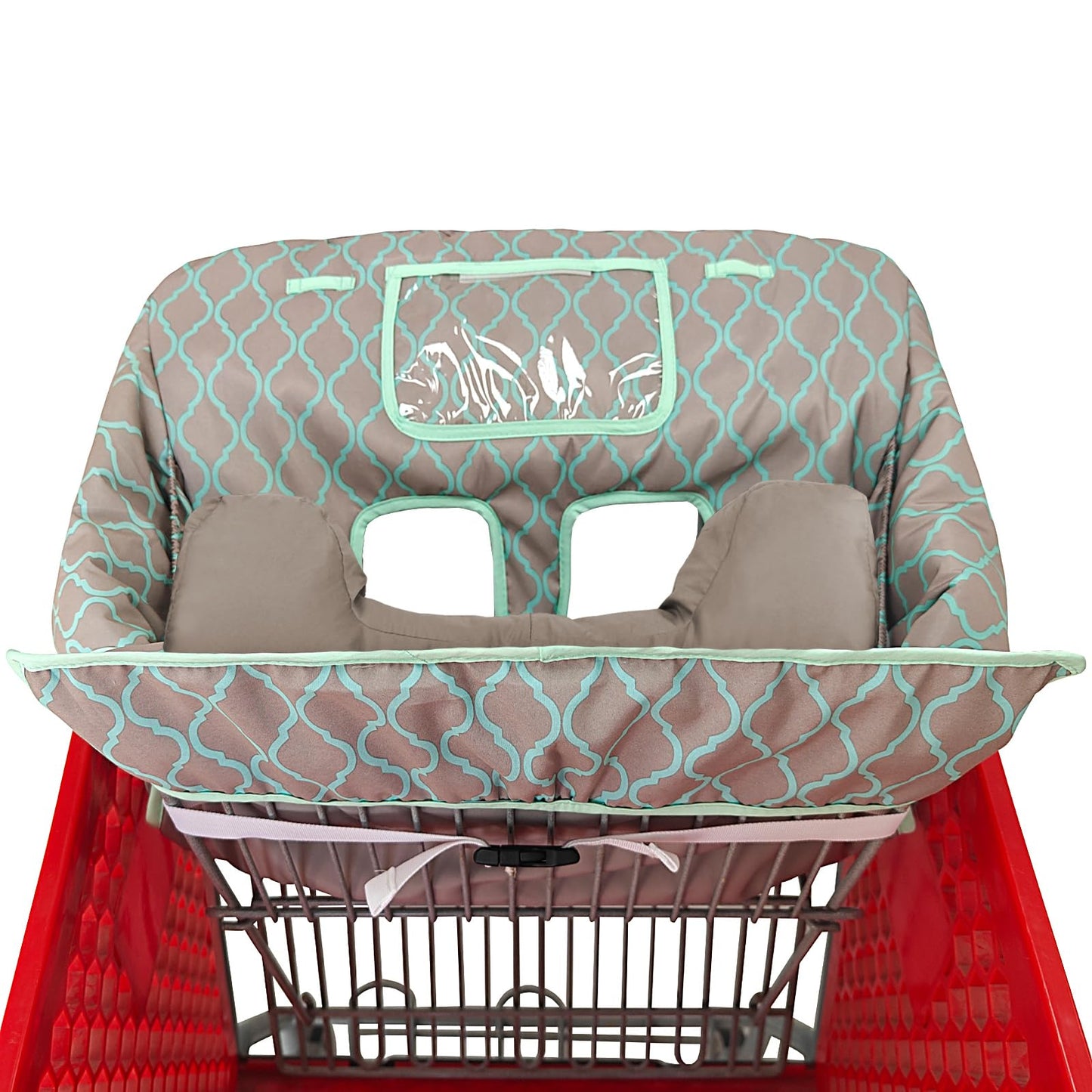 Soft Pillow Attached 2-in-1 Shopping Cart and High Chair Cover for Baby, Cotton Padded Cart Cover, Fold'n Roll Style, Portable with Carry Bag (Blue Elephant)