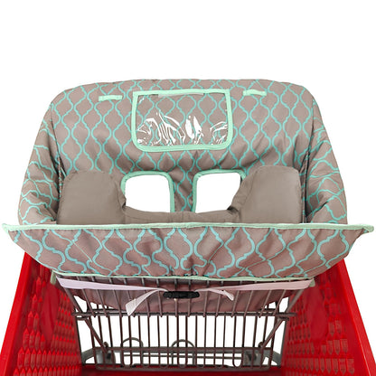 Soft Pillow Attached 2-in-1 Shopping Cart and High Chair Cover for Baby, Cotton Padded Cart Cover, Fold'n Roll Style, Portable with Carry Bag (Blue Elephant)