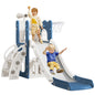 6 in 1 Toddler Slide for Toddler Age 1-3,Kids Climber Slider for Indoor Outdoor Playground with Basketball Hoop,Storage and Telescope,L Shaped Slide for Toddler Climber Playset