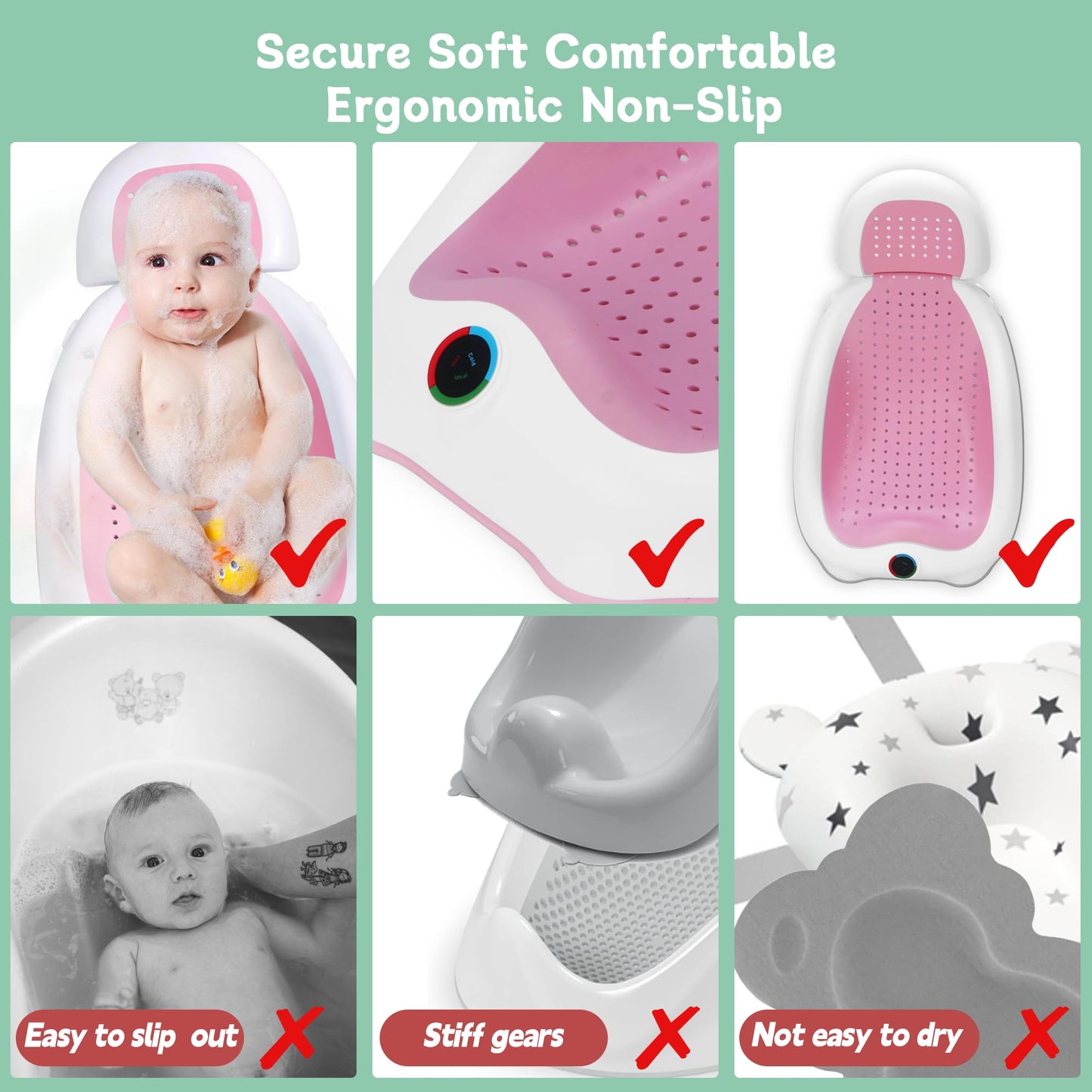 Baby Bath Support Newborn Bathtub with Thermometer,Foldable Baby Tubs for Newborns Baby Bathtub,Sink Baby Bath Tub for Newborn Tub Infant Bathtub Baby Bather,Baby Tub Baby Bath Essential (Pink White)