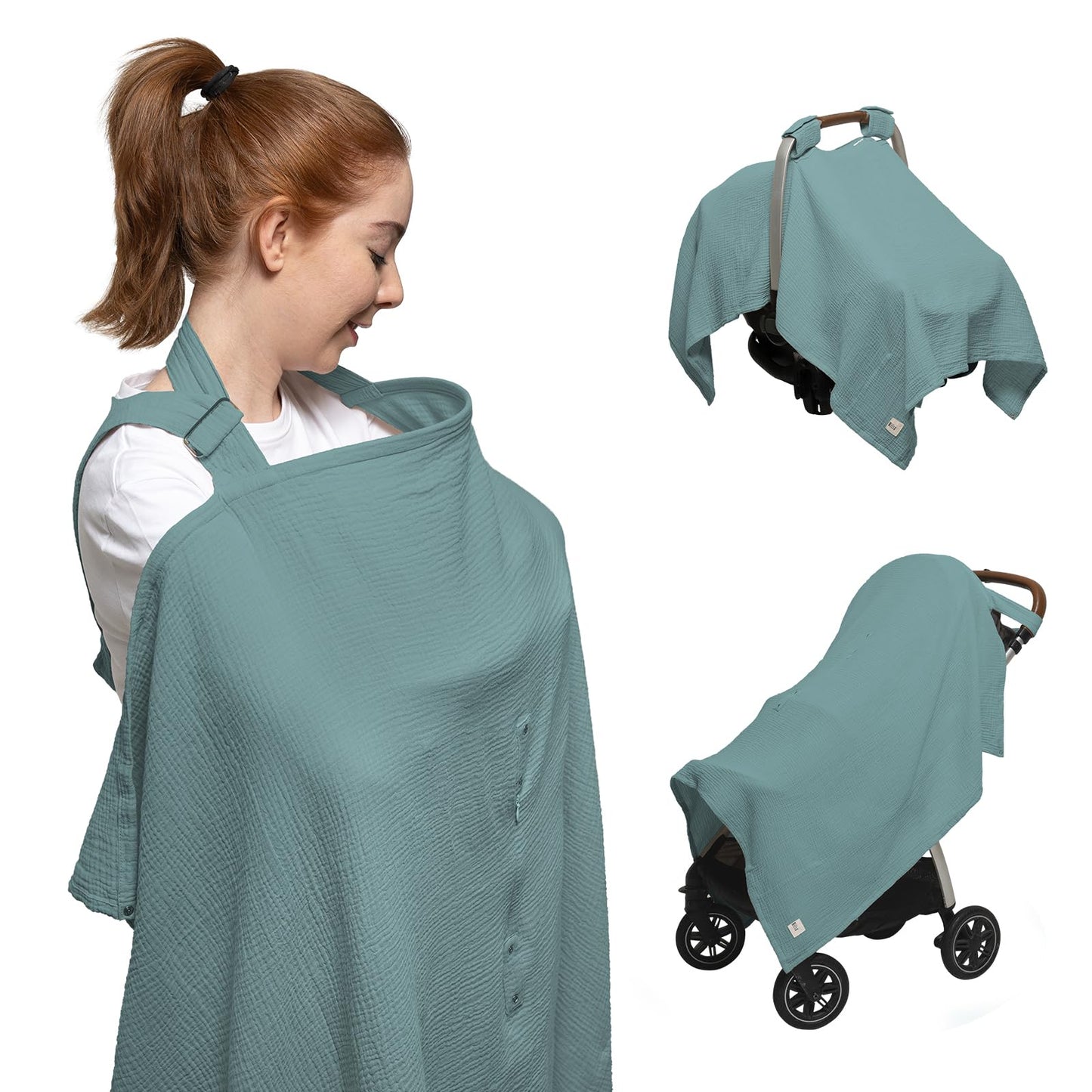 Nilsa 5-in-1 Muslin Nursing Cover up for Breastfeeding & Baby Car Seat Cover - Breathable Breastfeeding Cover With Rigid Hoop - 100% Cotton Privacy Apron Breast Feeding Covers For Women (Blush)