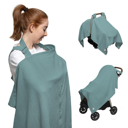 Nilsa 5-in-1 Muslin Nursing Cover up for Breastfeeding & Baby Car Seat Cover - Breathable Breastfeeding Cover With Rigid Hoop - 100% Cotton Privacy Apron Breast Feeding Covers For Women (Blush)