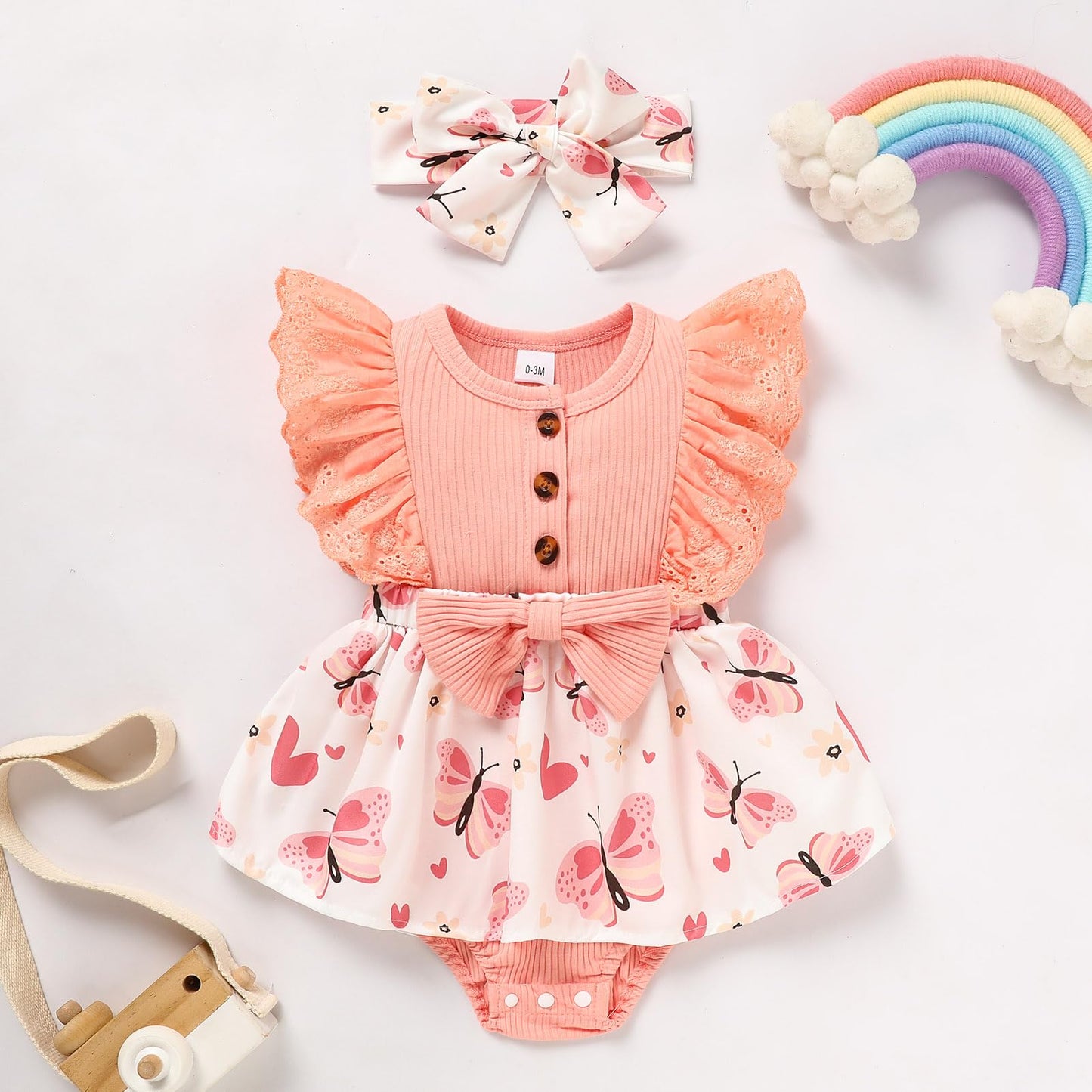 Sinhoon Baby Girl Clothes Newborn Ruffled Sleeveless Romper Floral Dreesy Bodysuit Heaedband 3pcs Baby Girl Summer Clothes