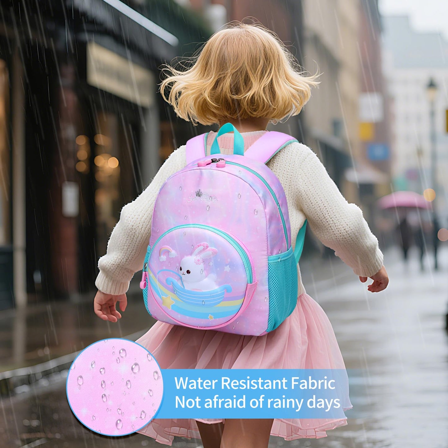 Toddler Backpack for 1-3 Year Old Girls & Boys Waterproof 3D Animal Cartoon Rabbit Design Kids Travel Backpack Lightweight Preschool Daycare Bag with Adjustable Straps(Little White Rabbit)