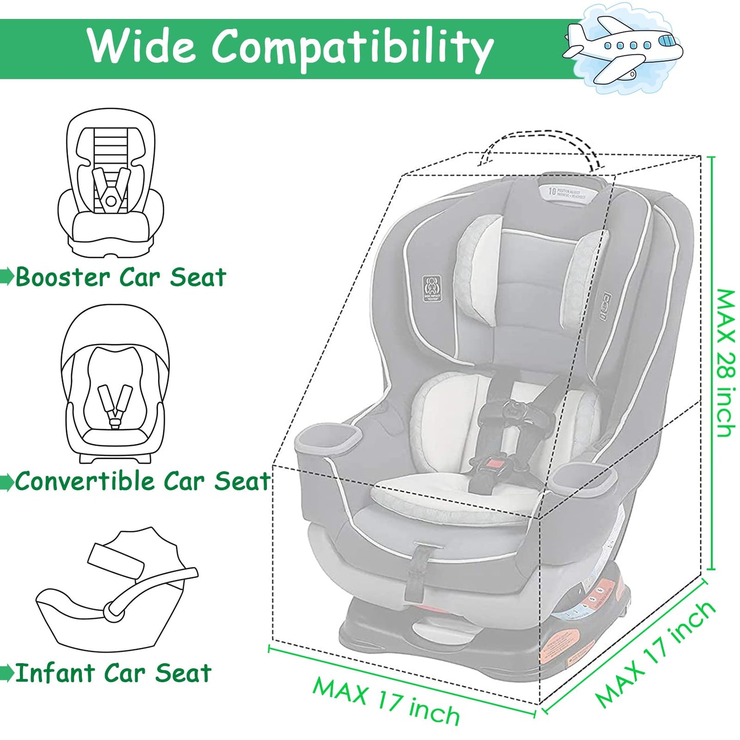 YOREPEK Padded Car Seat Travel Bag Backpack for Airplane, Heavy Duty Car Seat Bags for Air Travel, Carseat Cover for Airplane Travel with Shoulder Strap, Car Seats Carrier for Airport, Black