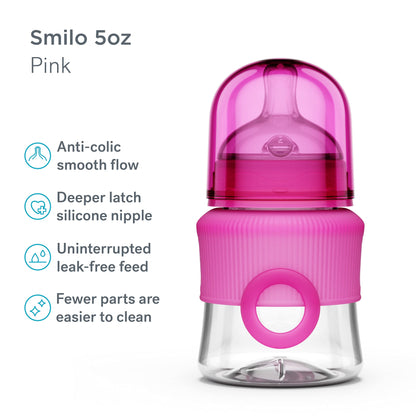 Smilo Baby Bottle Set with Stage 0 Slow Flow Anti Colic Nipple, 10 Oz / 300 ml Capacity, 3X Pack of Anti Colic Baby Bottles 0-3 Months - Aqua Blue