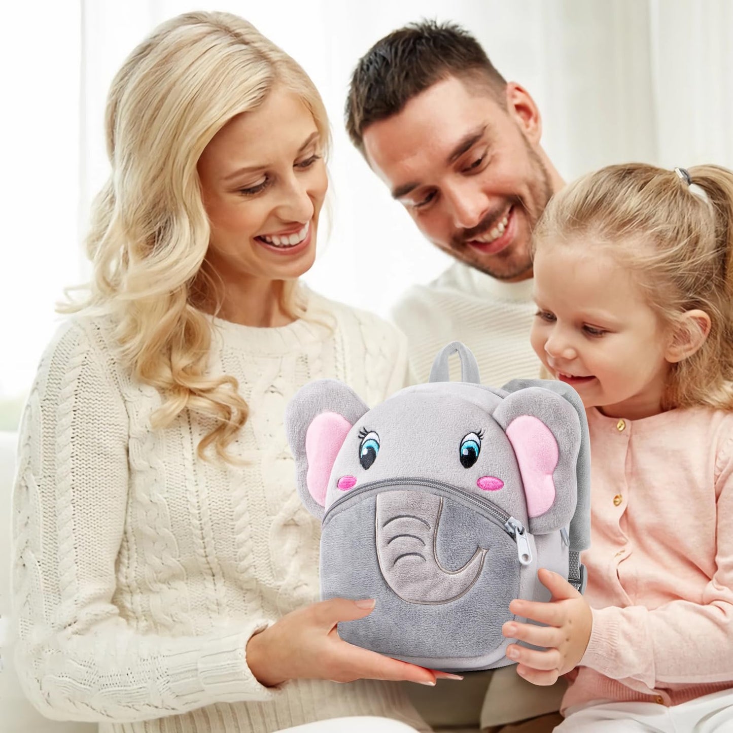 HONGTEYA Toddler Backpack Plush Backpack for Kids Soft Mini Backpack for Girls Animal Elephanet Doll Toys Birthday Easter Christmas kids for Age 1 2 3 4 5